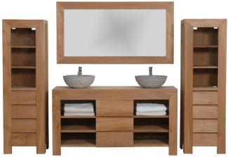 Badmöbel Set Pajala Teak Massivholz - Breite vom Unterschrank: 180 cm - Breite vom Spiegel: 120 cm - Anzahl Hochschränke: ohne Hochschrank