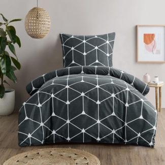 Bettwäsche 155x220 Anthrazit Geometrie Muster Mikrofaser KeyCode: luxus401287