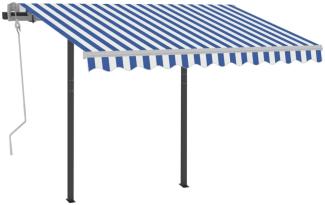 vidaXL Markise Automatisch Einziehbar mit Pfosten 3,5x2,5 m Blau Weiß 3070126