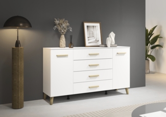 rauch Aditio Box, Kommode, 2-türig, 4 Schubladen, Massivholz-Fuß, mit Softclose-Funktion, Farbe Weiß, BxHxT 160x92x44cm