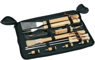 Grillbesteck Set mit Tasche Grillzange Bratenwender Fleischgabel Grillgabel etc