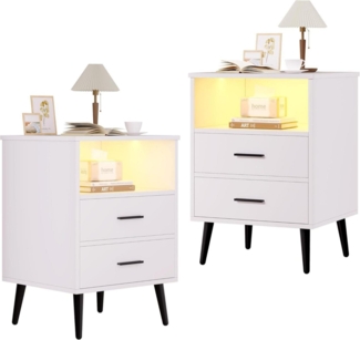 LED Nachttisch 2er Set Weiß Ladefunktion Licht USB Type-C 3 Farben