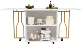 MODFU Esstisch Tragbarer klappbare Esstisch,verstellbare Trennwände (Tragbarer Esstisch mit klappbarer Marmor-Tischplatte, verstellbaren Trennwänden und Stauraum – Flexibel und platzsparend mit 6 Rollen (2 feststellbar), für Esszimmer, Wohnzimmer, flex...