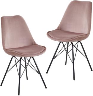 FINEBUY Esszimmerstuhl FB23281 (2er Set Samt Rosa, Küchenstuhl Gepolstert Modern), Polsterstuhl Esszimmer, Schalenstuhl ohne Armlehne