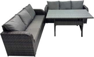 Fimous Dunkelgrau Polyrattan Gartenmöbel-Set Lounge Sofa 3 Sitzer Sofa Set Outdoor Rechteckiger Esstisch 6 Sitzer