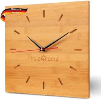 DELUKE® Wanduhr groß Holz [BAMBUS] - 30x30cm, Quadratisch, Geräuschlos | Wohnzimmeruhr Holz-Metalloptik Küchenuhr Dekouhr