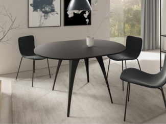 Esstisch Calliso 100, Ausziehbarer, Beine aus Stahl (Farbe: Schwarz)