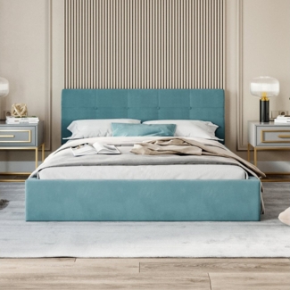 FDM Polsterbett VEGAS Bettkasten MADE IN EU - mit hochwertigem Velours Bezug (verfügbar 90x200 120x200 140x200 160x200 180x200 cm, Bettrahmen, Bett, mit großen gepolsterten Kopfteil, mit Bettkasten zum aufklappen), Hebbarer Metallrahmen, Bettkasten, ohn...