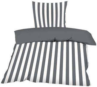 Casa Colori Bettwäsche Renforce 135x200 cm aus 100% luftig Baumwolle Bettgarnitur, Renforce, 2 teilig, Anthrazit Grau gestreift