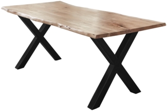 Esstisch Baumkante massiv Akazie natur 140x80 X-Gestell Schwarz FREDERIK 529313