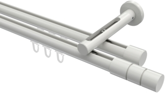 Innenlauf-Gardinenstangen-Set Siteno Elanto 260 cm (geteilt in 2 x 130 cm), 2-läufig, 20 mm Ø Weiß