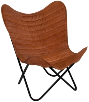 habeig Cocktailsessel Butterfly Chair, Echtleder, Cognac-Braun, Vintage Design, 75x75x87cm, Echtleder