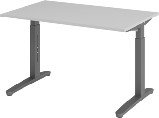 bümö manuell höhenverstellbarer Schreibtisch 120x80 in grau, Gestell in graphit - PC Tisch höhenverstellbar & klein, höhenverstellbarer Tisch Büro, kleiner Computertisch verstellbar, X12-5-GG