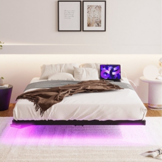 REDOM Metallbett mit LED-Beleuchtung, integrierter Ladestation & stabilem Lattenrost (Metall-Schwebebett Jugendbett, 140x200 cm)