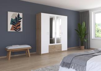 rauch Kleiderschrank, Drehtürenschrank GAMMA, 4-türig, 2 Spiegeltüren teilaufgelegt, 2 Schubkästen, Alpinweiß/Eiche Sonoma, 181 x 210 x 54 cm