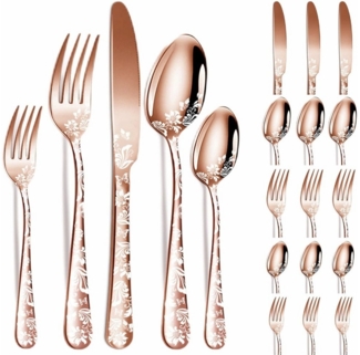 ZEUOPQ Besteck-Set 20-tlg Edelstahl-Besteck-Set mit einzigartigem Muster, 4 Personen, Hochglanzpoliertes Utensilienset für die Küche, spülmaschinenfest