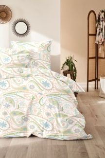 Primera Mako-Satin Bettwäsche 155x220 Paisley grün blau beige 243236-72
