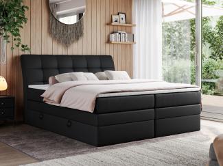 Boxspringbett, Stauraumbett, Bett mit Multipocket-Matratze und Topper - GOLD-10-KING - 140x200cm - Schwarz Kunstleder - H4