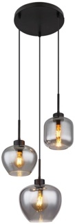 Pendelleuchte, schwarz, Rauchglas, 3 flammig, H 120 cm