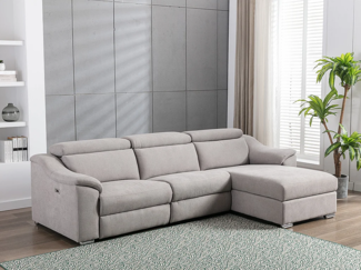 Vente-unique - Ecksofa mit elektrischer Relaxfunktion PEDRERA - Stoff - Hellgrau - Ecke rechts