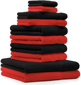 Betz Handtuch Set 10-TLG. Handtuch-Set Classic Farbe rot und schwarz, 100% Baumwolle (Set, 10-St)