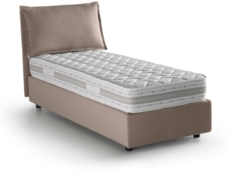 Dmora Animal Einzelbett, Bettkasten mit Stoffbezug, 100 % Made in Italy, Öffnung vorne, inklusive Matratze 90 x 190 cm, Taupe