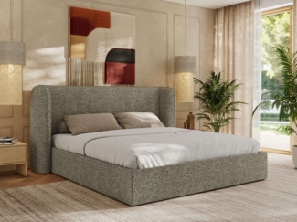 Polsterbett Bett mit Holzlattenrost Schlafzimmer Bett Doppelbett gepolstertes Kopfteil Multipocket Matratze - EMORA CLASSIC - 160x200 cm - Grau Strukture - ELORI LUX