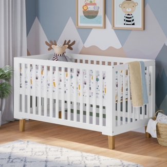 Bellabino 'Liri' Babybett 70x140 cm, weiß, 3-fach höhenverstellbar, Kinderbett umbaubar zum Juniorbett (inkl. Umbauseiten)