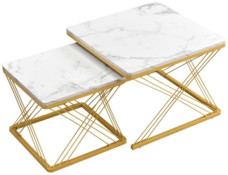 HAUSS SPOLE Couchtisch quadratisches 2-teiliges Set, höhenverstellbare Füße Hochglanz (Sofatisch, 2-St, 60*60*45cm & 45*45*40cm), mit höhenverstellbare Füße und Tischplatte in Hochglanz-Marmoroptik