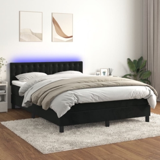 vidaXL Boxspringbett mit Matratze & LED Schwarz 140x190 cm Samt 3134641