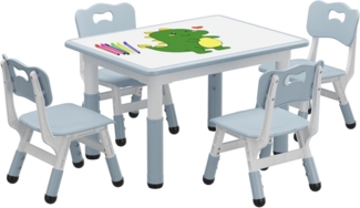 GarveeMore Kindersitzgruppe mit 4 Stühlen und Graffiti-Schreibtisch,höhenverstellbares, 5-tlg Kindertisch,für Kleinkinder Zum Zeichnen,Lesen,Kunsthandwerk