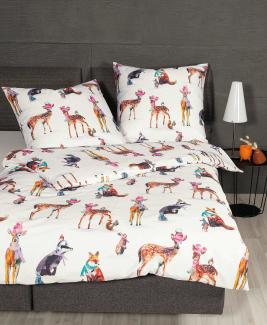 Janine Modern Art Mako-Satin Bettwäsche 135x200 Rehe Tiere Winter kalt 42115-09