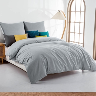 Bettwäsche Set 140x200 Grau Mikrofaser bügelfrei knitterfrei