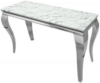 Casa Padrino Designer Konsole mit Marmor 140 cm Weiss / Grau - Modern Barock