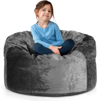 Grean Bean® Jumbo Max Riesensitzsack mit Memory-Schaum Flockenfüllung – Sitzsack XXL aus flauschigem Velours in 3ft (105x65cm) Dunkelgrau – Indoor Lounge-Sitzsack waschbar & gemütlich