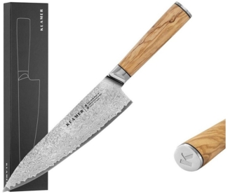 KLAMER Damastmesser Allzweckmesser 12,7cm Olive, scharfes Küchenmesser, Profi Kochmesser …, 67-Lagen Damaststahl, 61 HRC, 13° Schnittwinkel