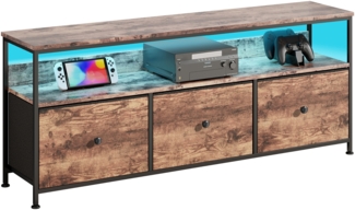 TV M?bel mit LED Beleuchtung, 3 Stoffschubladen, Lowboard Aufbewahrungsschrank fr Wohnzimmer Schlafzimmer Flur 108x30x57 cm Braun Rustikal