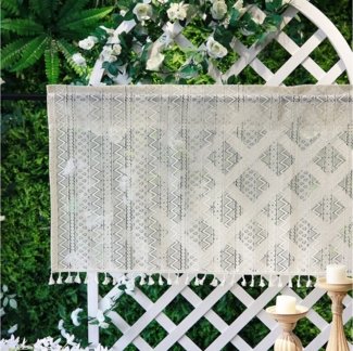 Jibenhome Vorhang Kurze Vorhänge Vintage-Quasten Boho-Gardinen, Stangentasche, Creme, Halbtransparent Fenstervorhänge