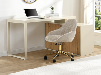 Vente-unique - Eckschreibtisch mit Stauraum - MDF - Beige und Naturfarben - LONAMI