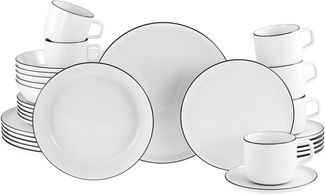 CreaTable Kombiservice Chef Collection Black Line, Kombi-Service 30-tlg (30-tlg), 6 Personen, Porzellan, Daily Use, Zeitlos