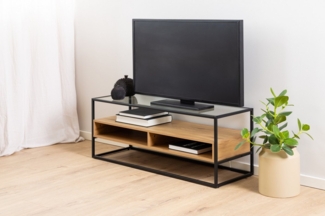 ACTONA GROUP TV-Regal in Wildeiche, schwarz, Glas, Stahl, MDF - 120x45x40cm (BxHxT)