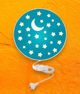 Kinderzimmer Wandlampe mit Mond & Sternen Blaugrün Schalter und Stecker Ø 25cm