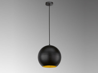 LED Hängelampe Kugel 1-flammig Schwarz, Lampenschirm innen Gold, Ø 30cm
