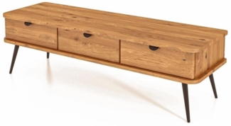 TV-Board Tula Wildeiche massiv 144x46x42 mit 3 Schubladen und Metallbeinen