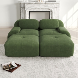 2-Sitzer-Sofa, Aus Cordstoff modular kombinierbar mit Chaiselongue rutschfest ergonomische Armlehnen und hochelastische Polsterung für Wohnzimmer und Schlafzimmer, Cordstoff, Green