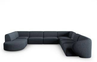 Micadoni Modulares Panorama Ecksofa Shane 8-Sitzer Rechts Chenille Blau Melange