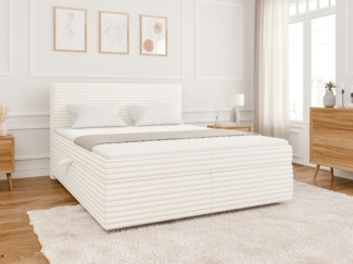 S-Style Möbel Boxspringbett Jasper mit Topper und Bettkästen, aus Plüschcord, mit Topper und Bettkasten / zwei Bettkästen (je nach Bettgröße)