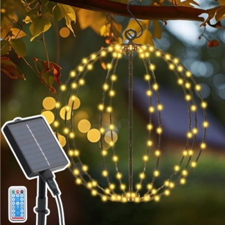 Salcar LED Solarleuchte LED Solarleuchte Außen Hängen 30cm – 120 LED Garten Kugel Lichter, Warmweiß, mit Timer & Fernbedienung 8 Leuchtmodi, Warmweiß