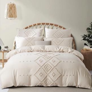 wohnTRAUM24 Bettwäsche Bettwäsche,Getuftet Boho Bettwäsche-Set 135x200 cm,200x200 cm, Böhmen Bettbezug mit Reißverschluss und Kissenbezug 80x80 cm