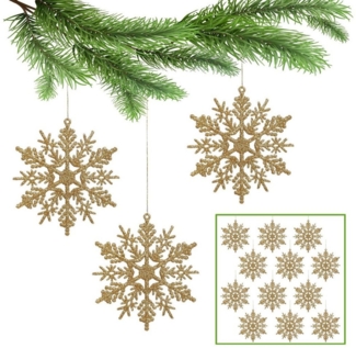 Sarcia. eu Weihnachtsbaumkugel Goldsterne, Weihnachtsbaum-Schneeflocken 10cm, 12 Stück